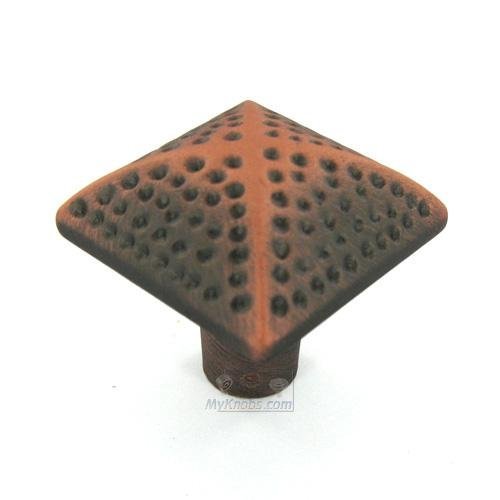 RK International Square Knob with Divet Indents in Distressed Copper