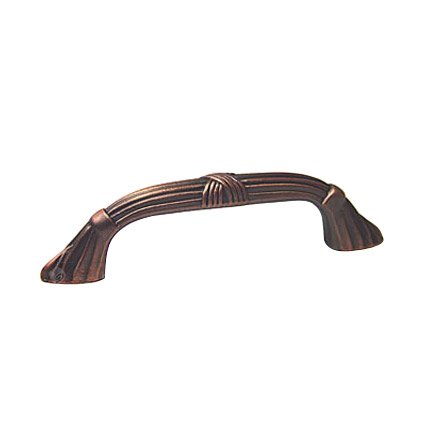 RK International 3 1/2" Centers Ornate Bow Pull with Lines and Crosses in Distressed Copper