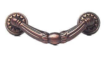 RK International 3" Center Ornate Drop Pull with Petal Bases in Distressed Copper