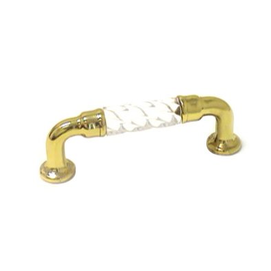 RK International 3" Center Acrylic Swirl Pull with Polished Brass Ends