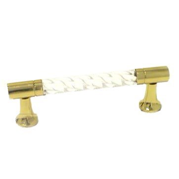 RK International 3" Center Acrylic Wavey Middle Pull with Polished Brass Ends