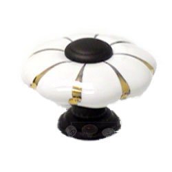 RK International 1 1/4" White Flowery Porcelain Knob with Lines and Oil Rubbed Bronze Tip