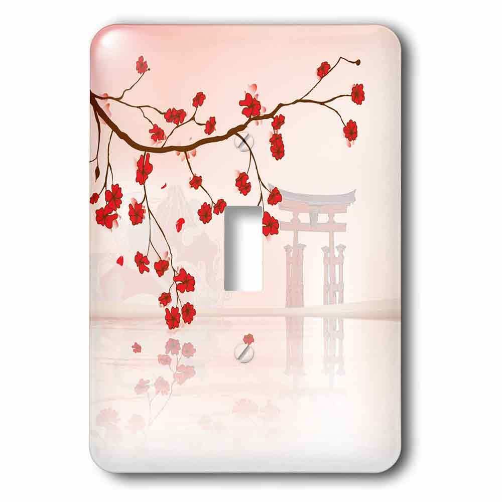 Jazzy Wallplates Single Toggle Switchplate With Japanese Sakura Red Cherry Blossoms Branching Reflecting Over Water