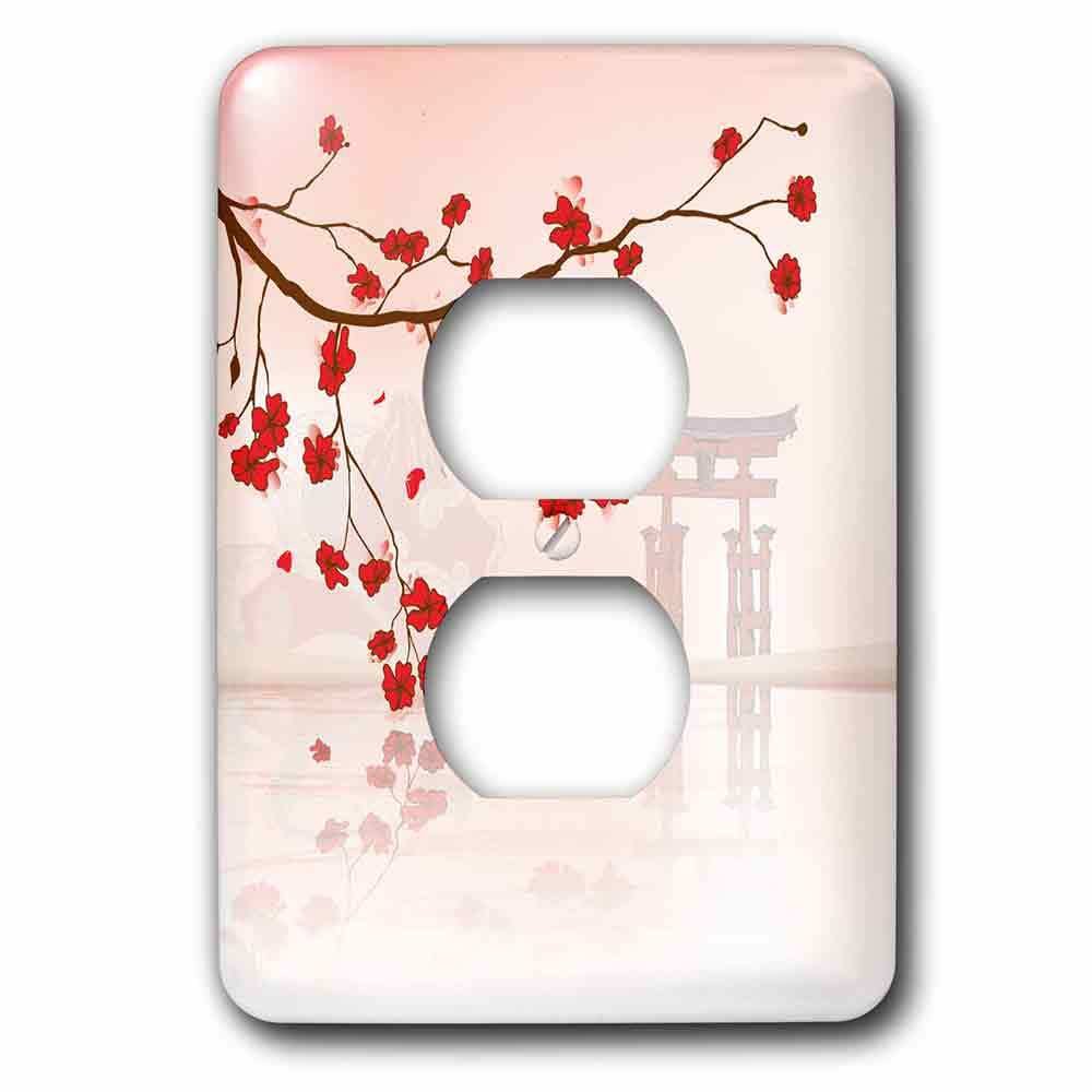 Jazzy Wallplates Single Duplex Switchplate With Japanese Sakura Red Cherry Blossoms Branching Reflecting Over Water