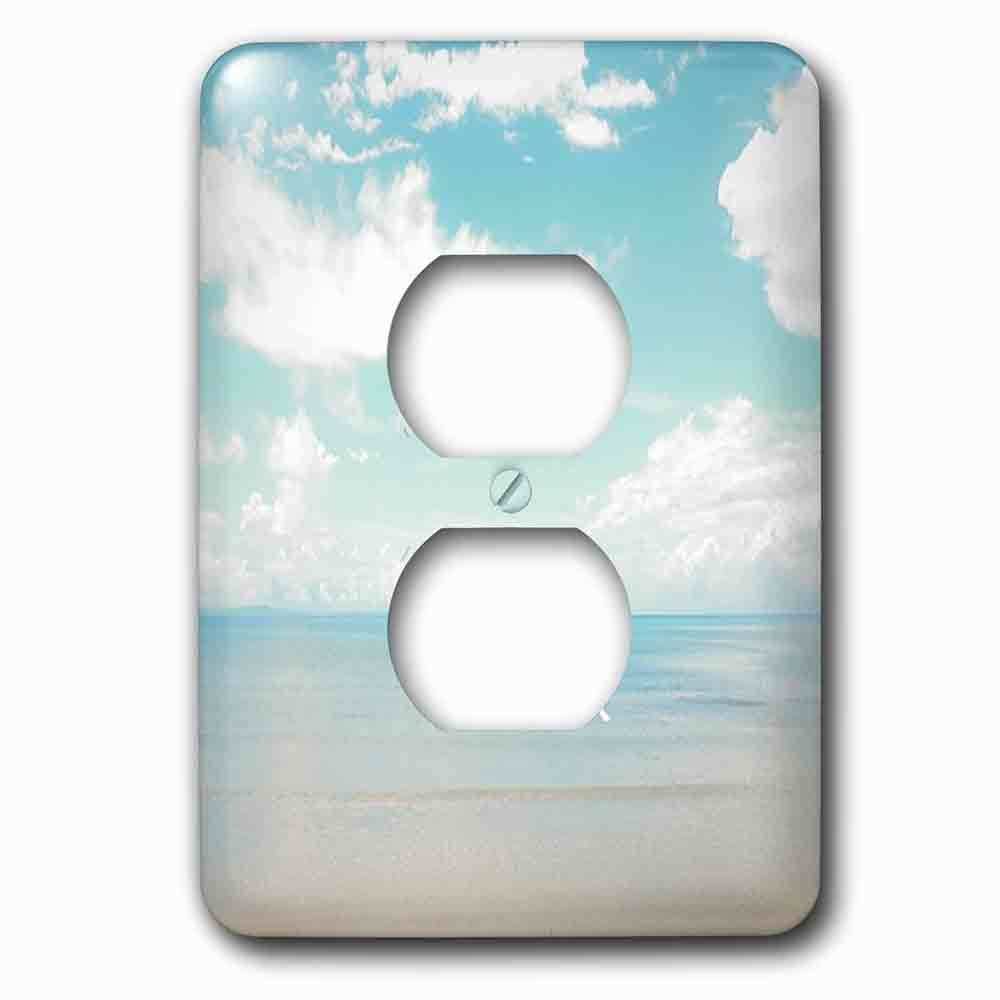 Jazzy Wallplates Single Duplex Outlet With Print Of Word Relax On Soft Aqua And Cream Beach Scene