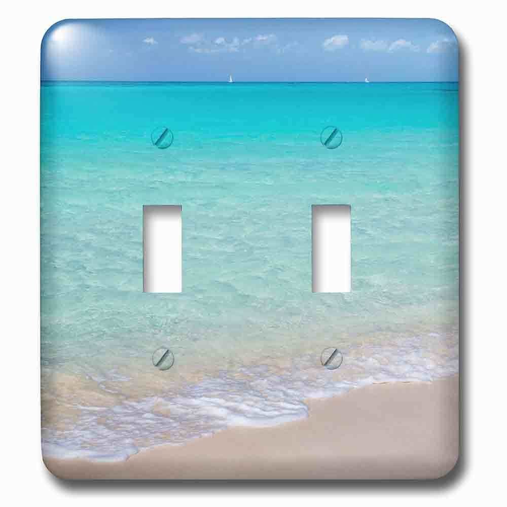 Jazzy Wallplates Double Toggle Wallplate With Bahamas, Little Exuma Island. Ocean Surf And Beach.
