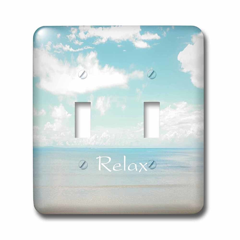 Jazzy Wallplates Double Toggle Wall Plate With Print Of Word Relax On Soft Aqua And Cream Beach Scene