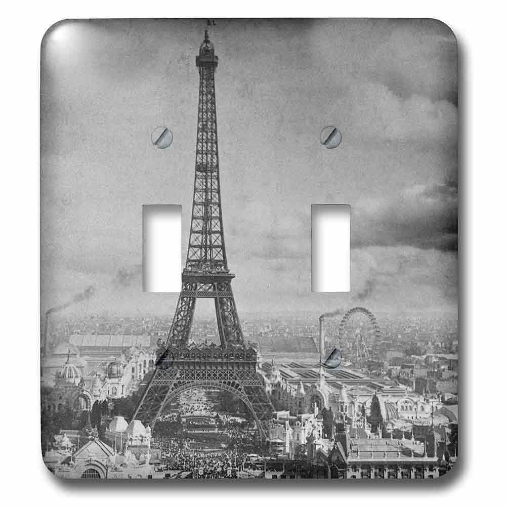 Jazzy Wallplates Double Toggle Wallplate With Eiffel Tower Paris France 1889 Black And White