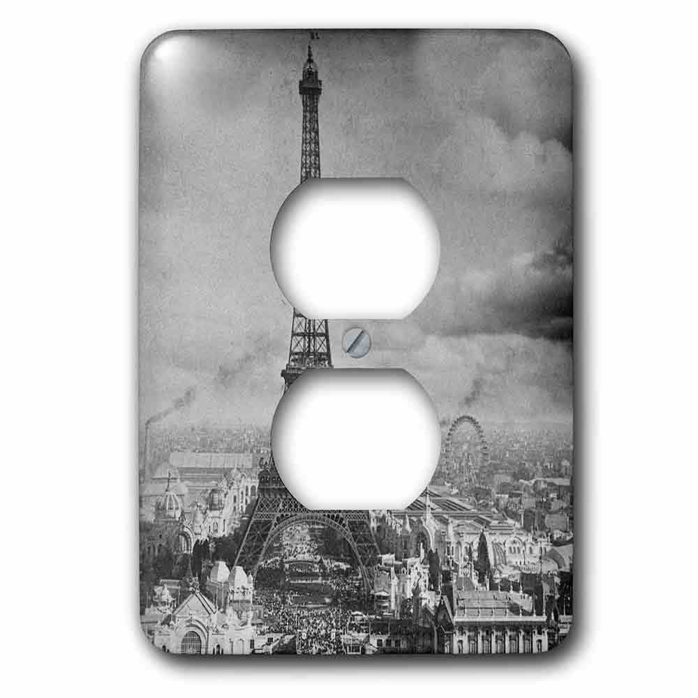 Jazzy Wallplates Single Duplex Wallplate With Eiffel Tower Paris France 1889 Black And White