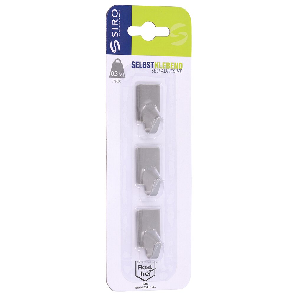 Siro Designs (Three Pack) Self Adhesive Hooks in Stainless Steel