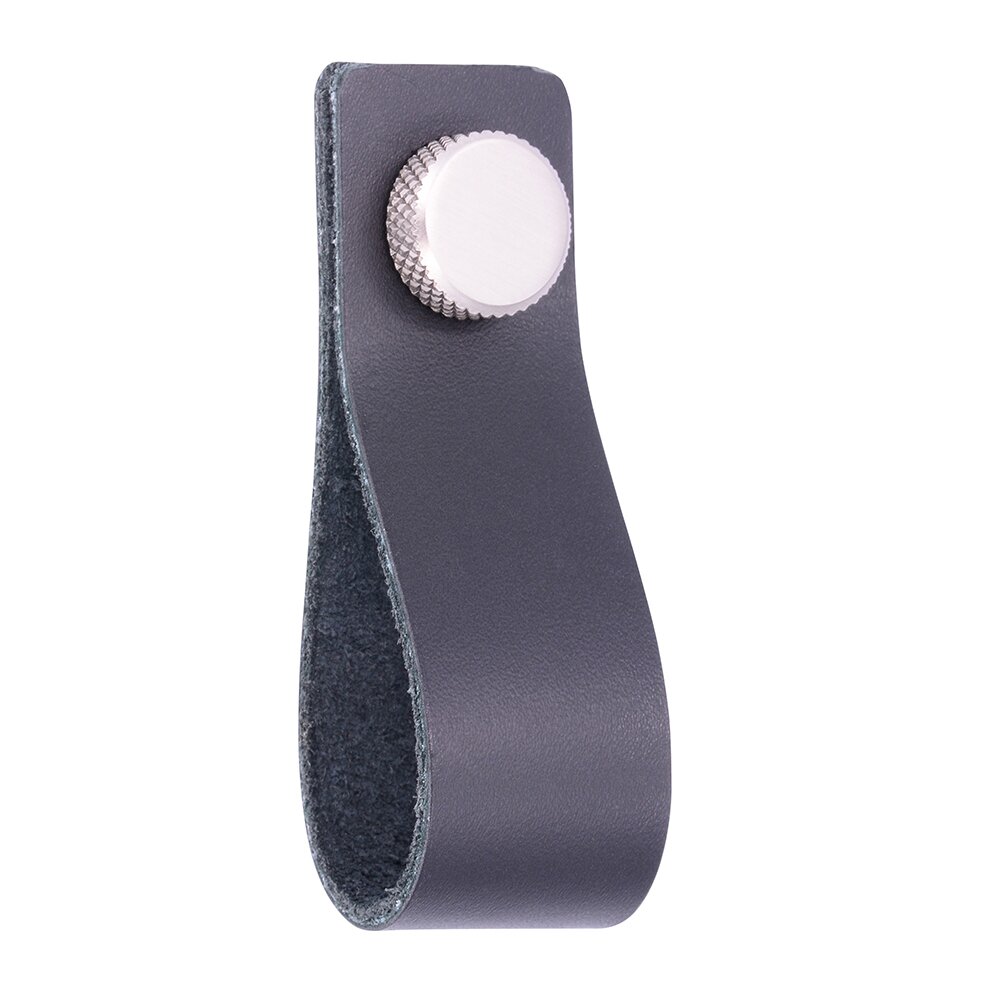 Siro Designs 76 mm Long Leather Finger Pull in Black/Matte Stainless Steel Effect