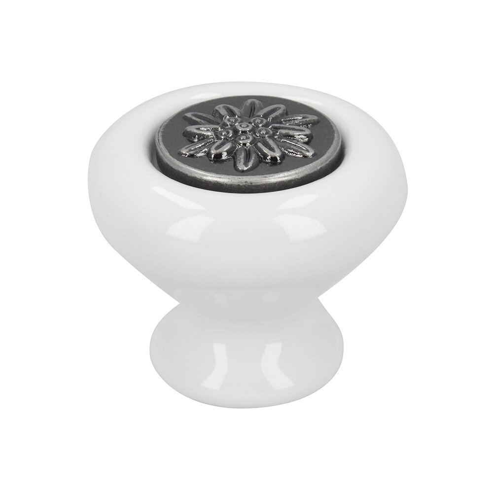 Siro Designs 39 mm Long Knob in Antique Silver With White