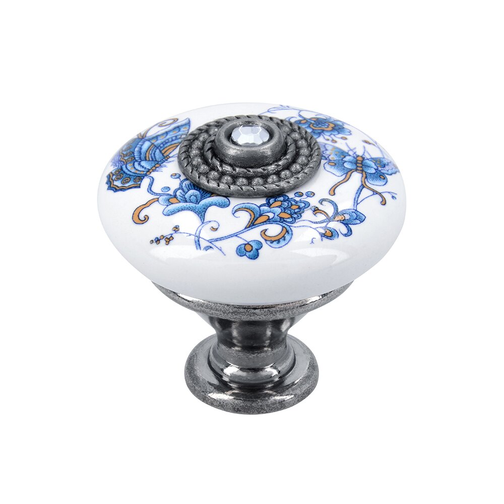 Siro Designs 1 1/4" Flower Knob in White Floral/Antique Silver