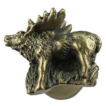 Sierra Lifestyles Standing Elk Knob Right in Antique Brass