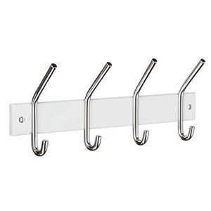 Smedbo Profile Quadruple Coat and Hat Hook in White Wood and Chrome Stainless Steel