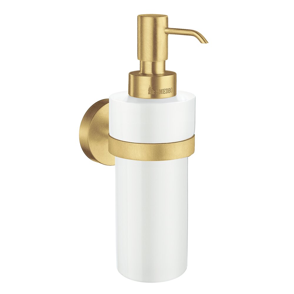 Smedbo Porcelain Liquid Soap Dispenser in Brushed Brass