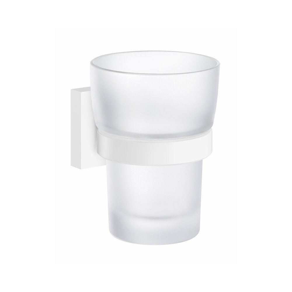 Smedbo Holder With Frosted Glass Tumbler Matte White