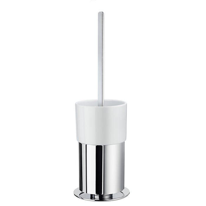 Smedbo Outline Toilet Brush With Porcelain Glass Container in Polished Chrome With White Porcelain