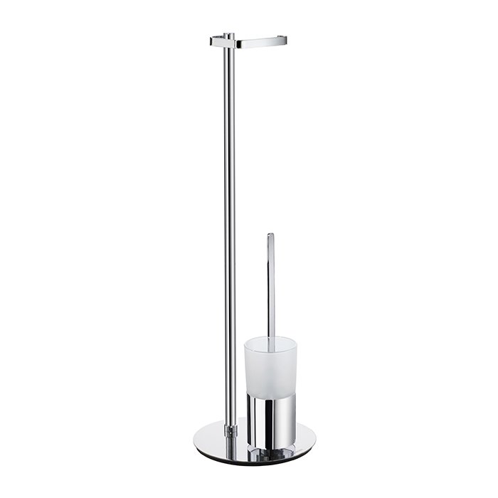 Smedbo Outline Freestanding Toilet Roll Holder/Toilet Brush With Frosted Glass Container in Polished Chrome With Frosted Glass