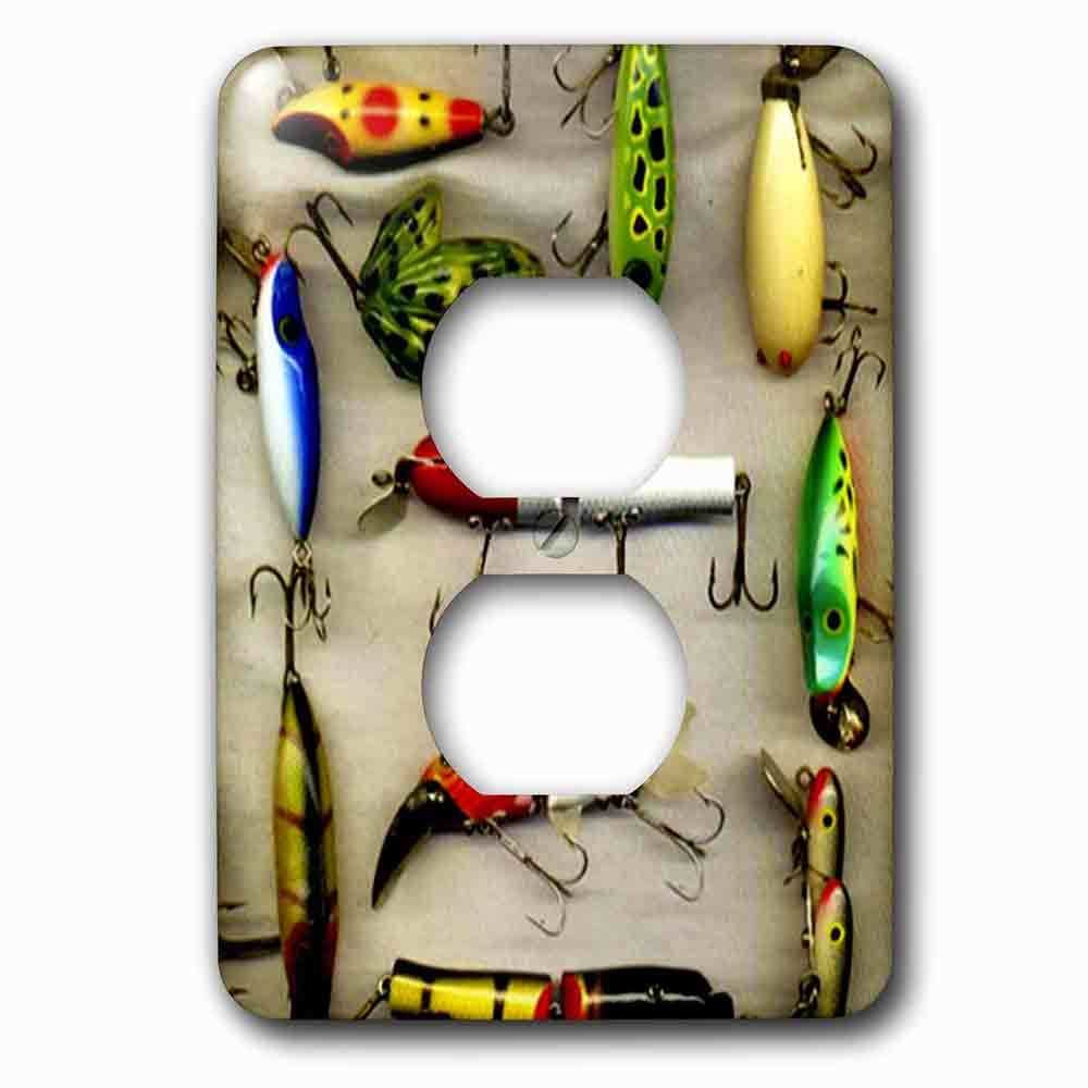 Jazzy Wallplates Single Duplex Outlet With Old Lures Fishing