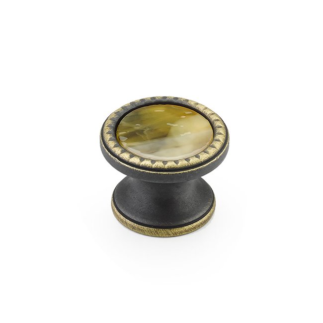Schaub and Company 1 1/4" Round Knob in Ancient Bronze with Chapparral Glass Inlay