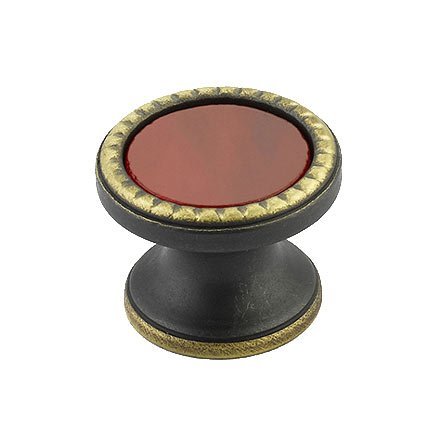 Schaub and Company 1 1/4" Round Knob in Ancient Bronze with Scarlet Glass Inlay