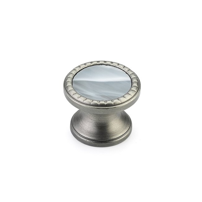 Schaub and Company 1 1/4" Round Knob in Antique Nickel with Greystone Glass Inlay
