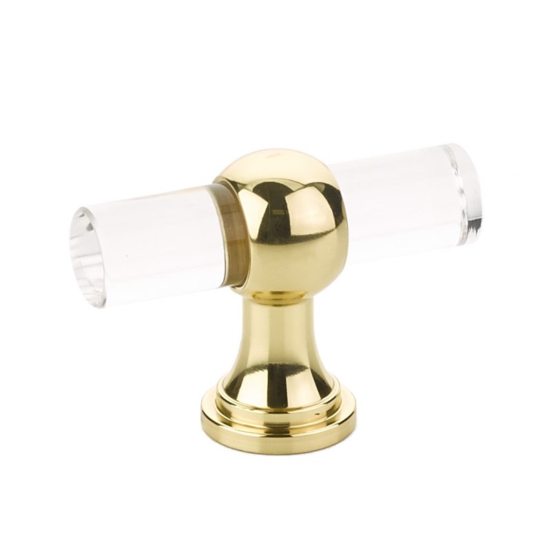 Schaub and Company 2" Adjustable Clear Acrylic T-Knob In Polished Brass