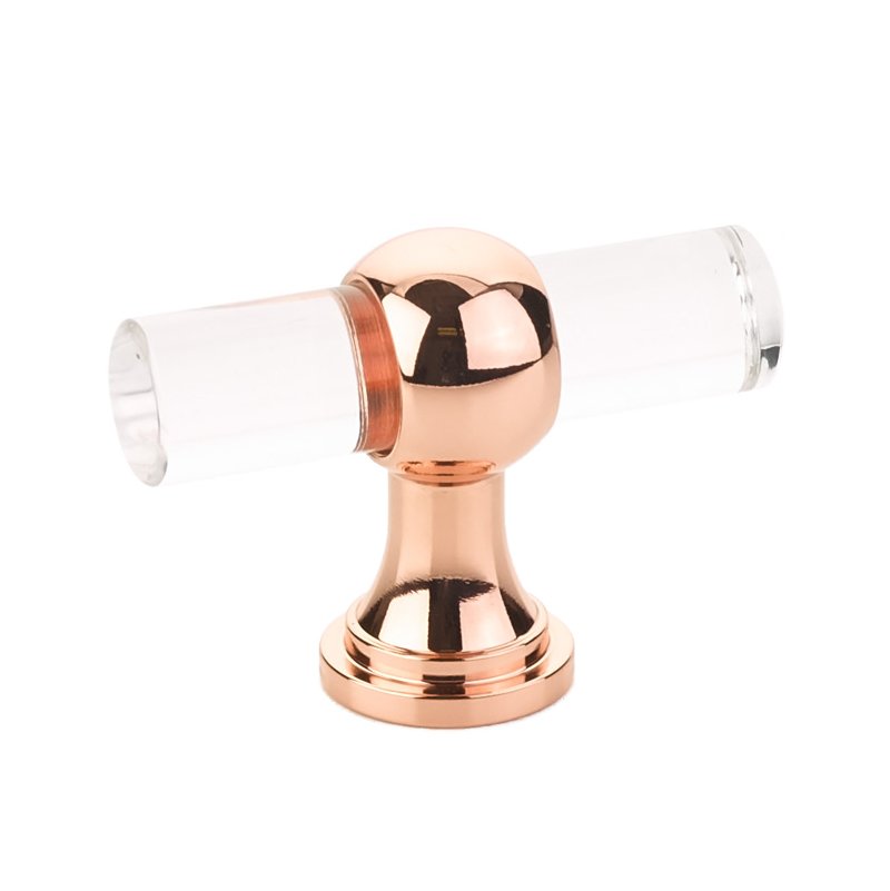 Schaub and Company 2" Adjustable Clear Acrylic T-Knob In Polished Rose Gold