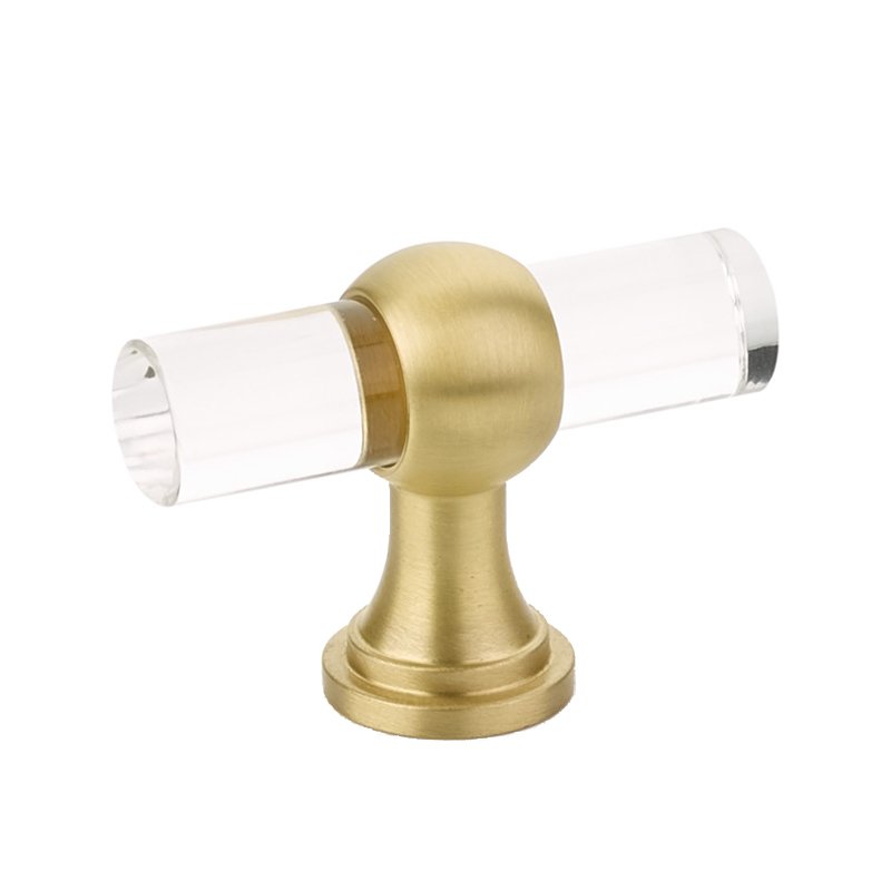 Schaub and Company 2" Adjustable Clear Acrylic T-Knob In Satin Brass
