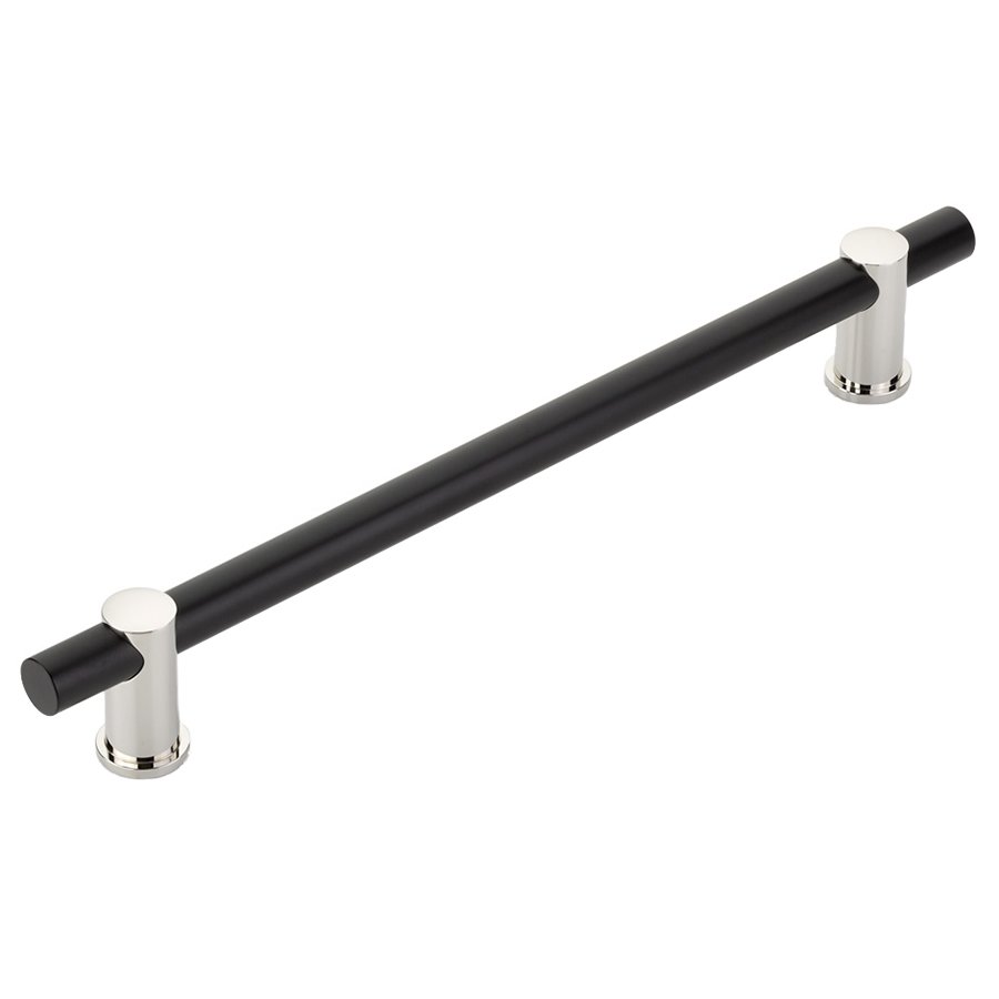 Schaub and Company 12" Centers Appliance Pull in Matte Black Bar and Polished Nickel Stems