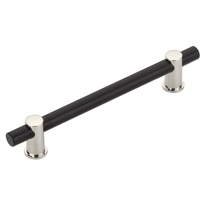 Schaub and Company 6" Centers Bar Pull in Matte Black Bar and Polished Nickel Stems