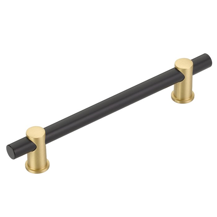 Schaub and Company 6" Centers Bar Pull in Matte Black Bar and Satin Brass Stems