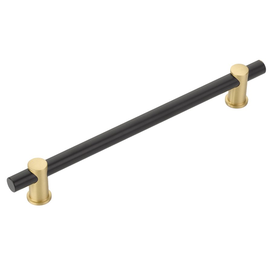 Schaub and Company 8" Centers Bar Pull in Matte Black Bar and Satin Brass Stems