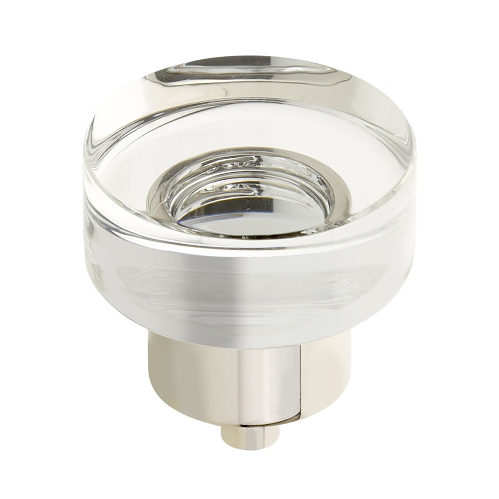 Schaub and Company 1 3/8" Diameter Round Disc Glass Knob in Polished Nickel