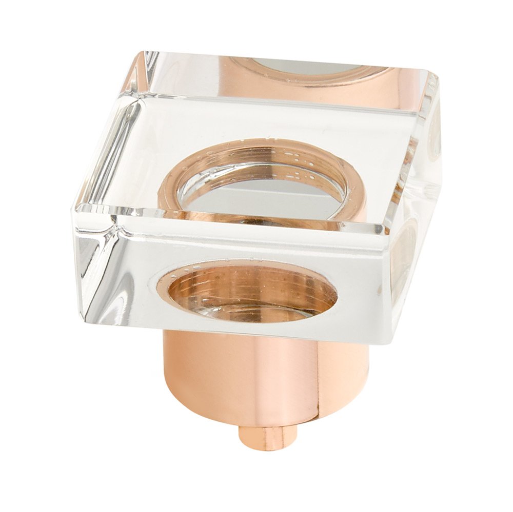 Schaub and Company 1 1/4" Square Glass Knob in Polished Rose Gold