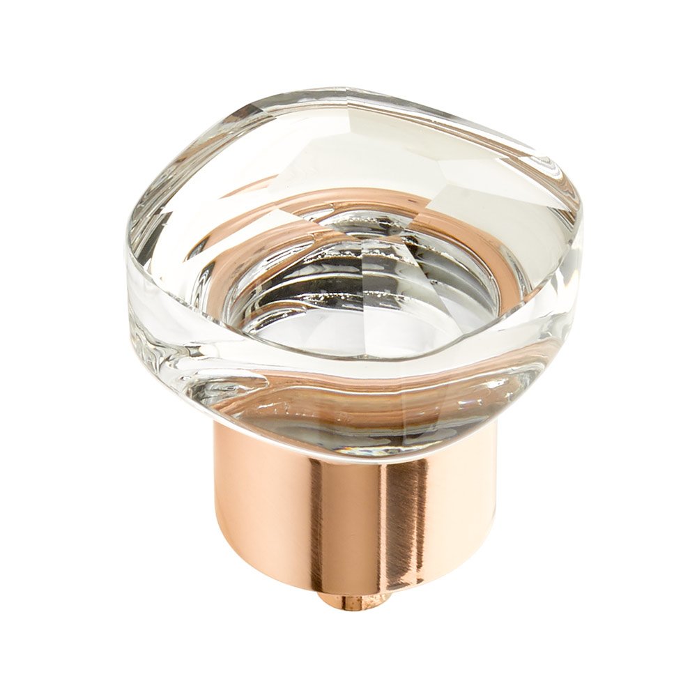 Schaub and Company 1 1/4" Soft Square Glass Knob in Polished Rose Gold