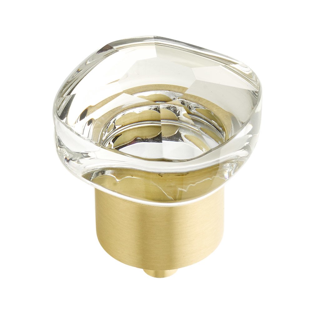 Schaub and Company 1 1/4" Soft Square Glass Knob in Satin Brass