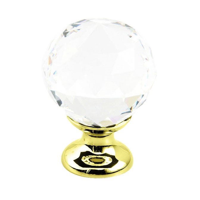 Schaub and Company 1 1/8" Round Knob in Polished Brass with Clear Crystal