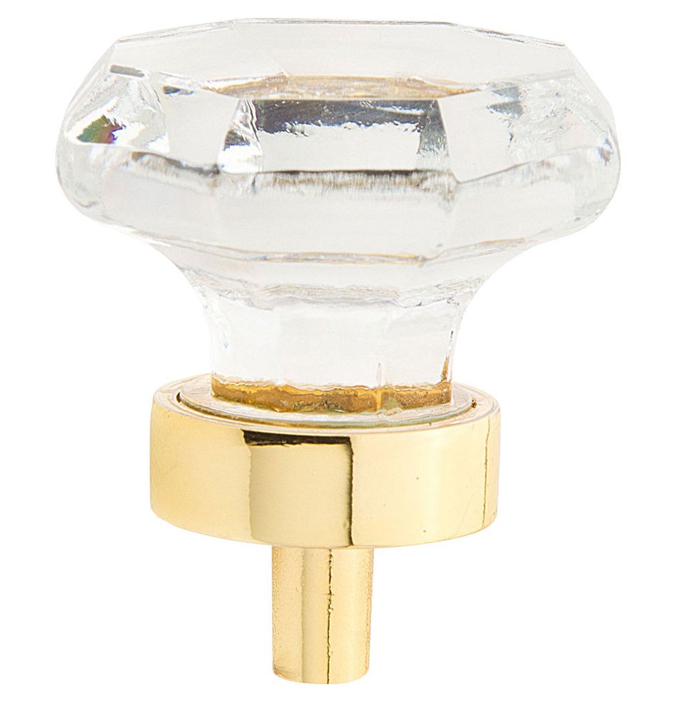 Schaub and Company 1 1/4" (32mm) Octagonal Knob in Polished Brass with Clear Crystal