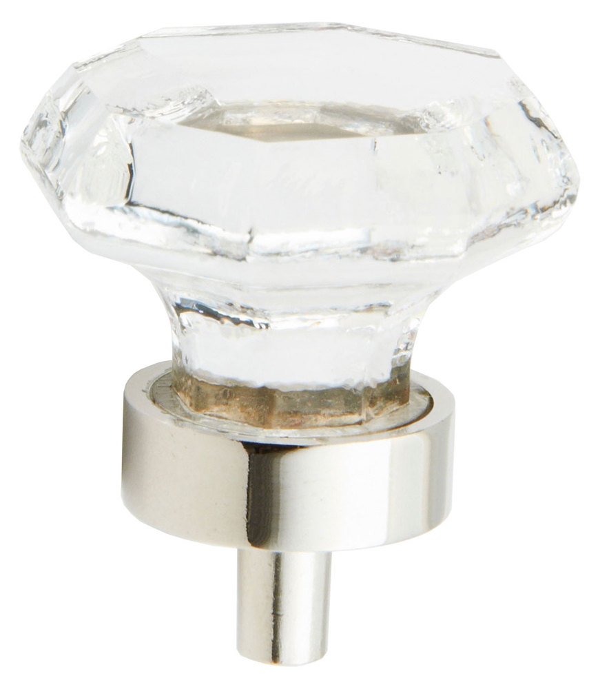 Schaub and Company 1 1/4" Octagonal Knob in Polished Nickel and Clear Glass