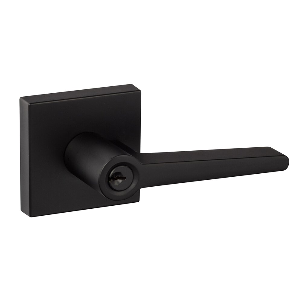 Sure-Loc Ridgecrest Modern Basel Keyed Door Lever with Square Rosette in Flat Black