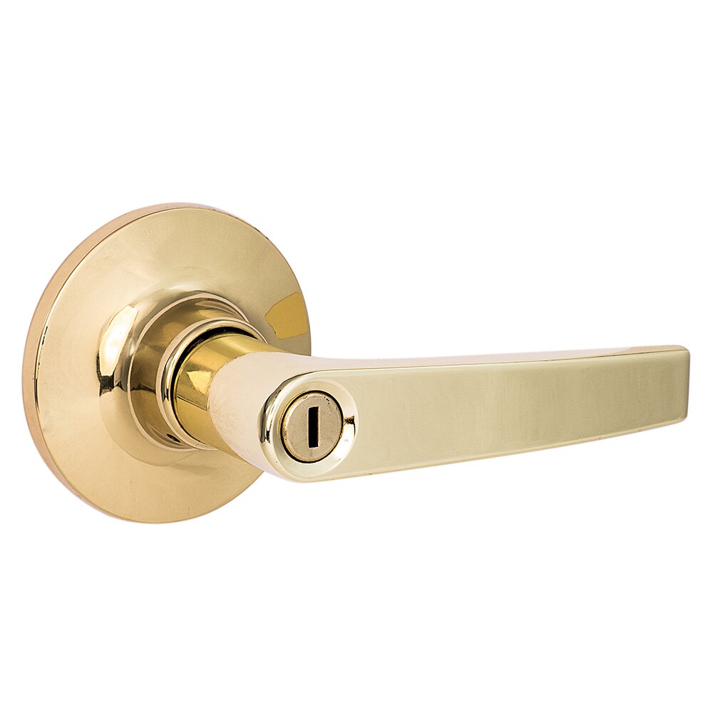 Sure-Loc Cedar Privacy Door Lever with Round Rosette in Polished Brass