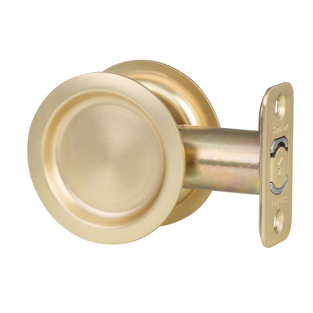 Sure-Loc Round Pocket Door Pull - Passage In Satin Brass