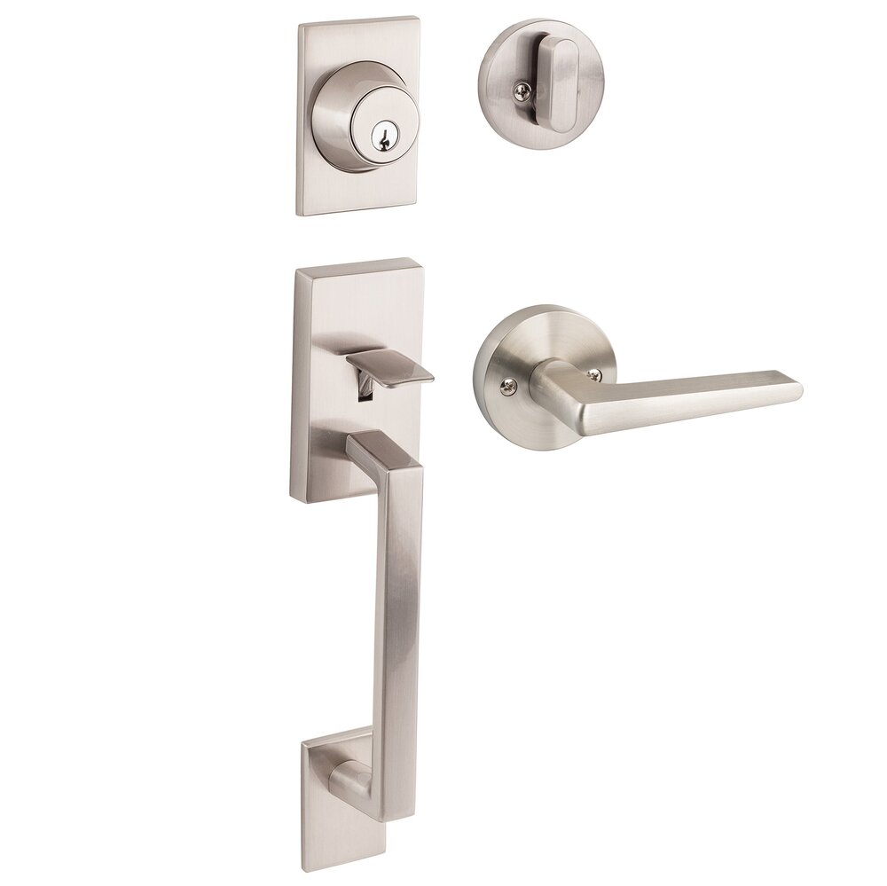 Sure-Loc Koln Handleset with Round Thumb Turn and Basel Lever with Round Trim in Satin Nickel
