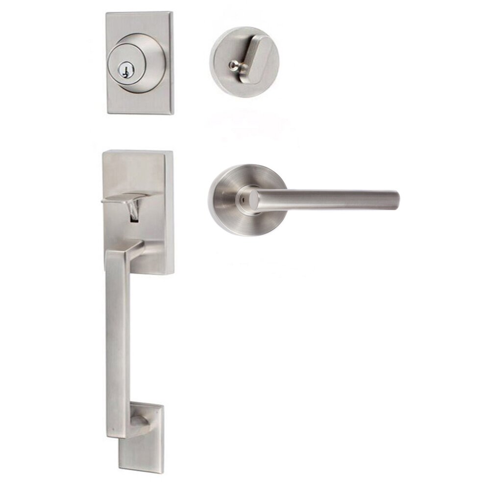 Sure-Loc Koln Handleset with Round Thumb Turn and Juneau Lever in Satin Nickel