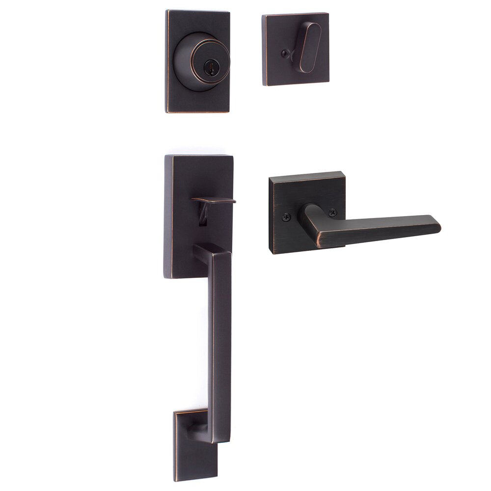 Sure-Loc Koln Handleset with Square Thumb Turn and Basel Lever with Square Trim in Vintage Bronze