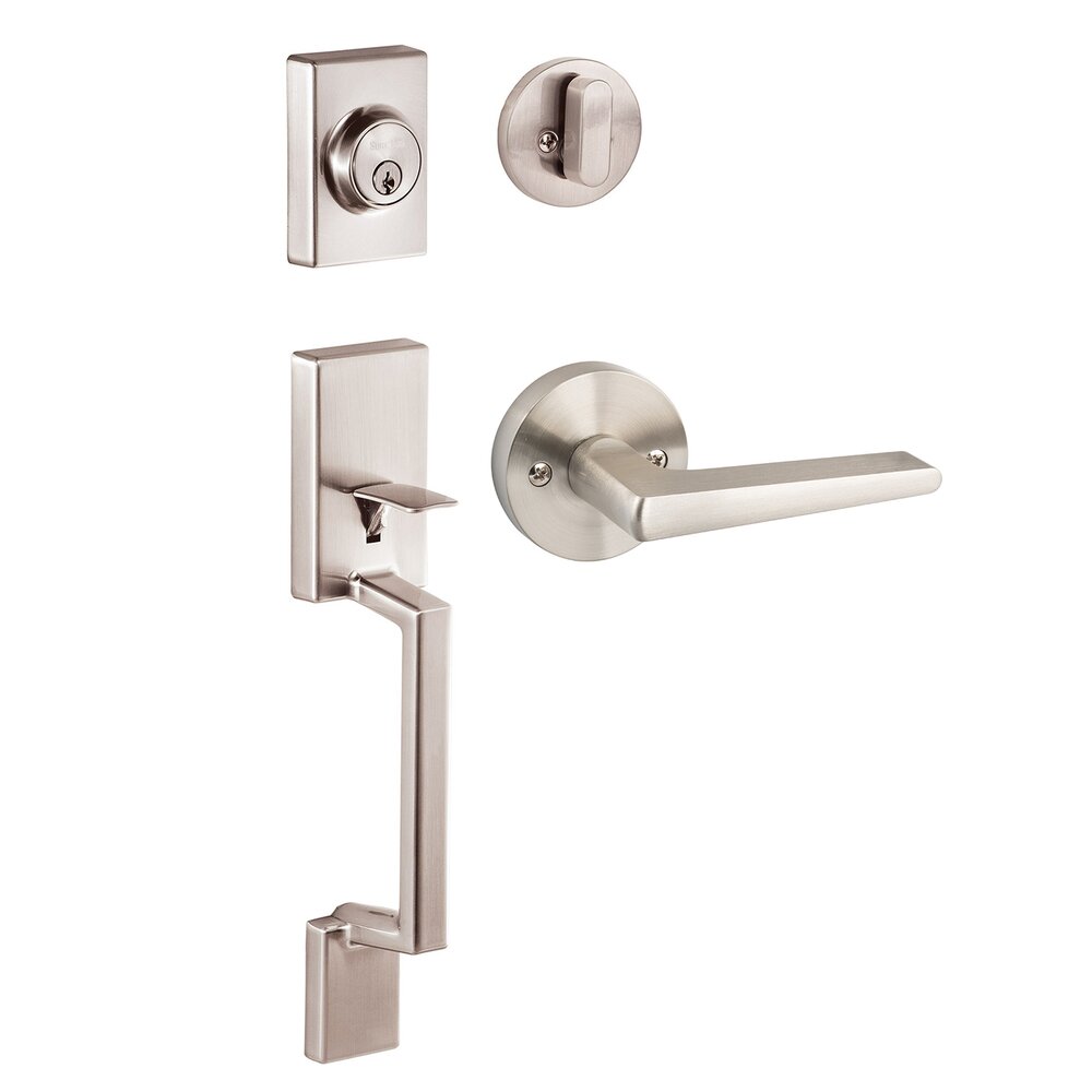 Sure-Loc Stockholm Handleset with Basel Lever and Round Trim in Satin Nickel