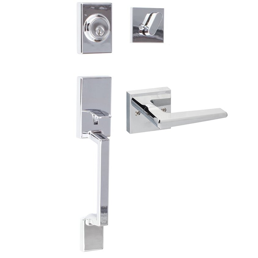 Sure-Loc Stockholm Handleset with Basel Lever and Square Trim in Polished Chrome