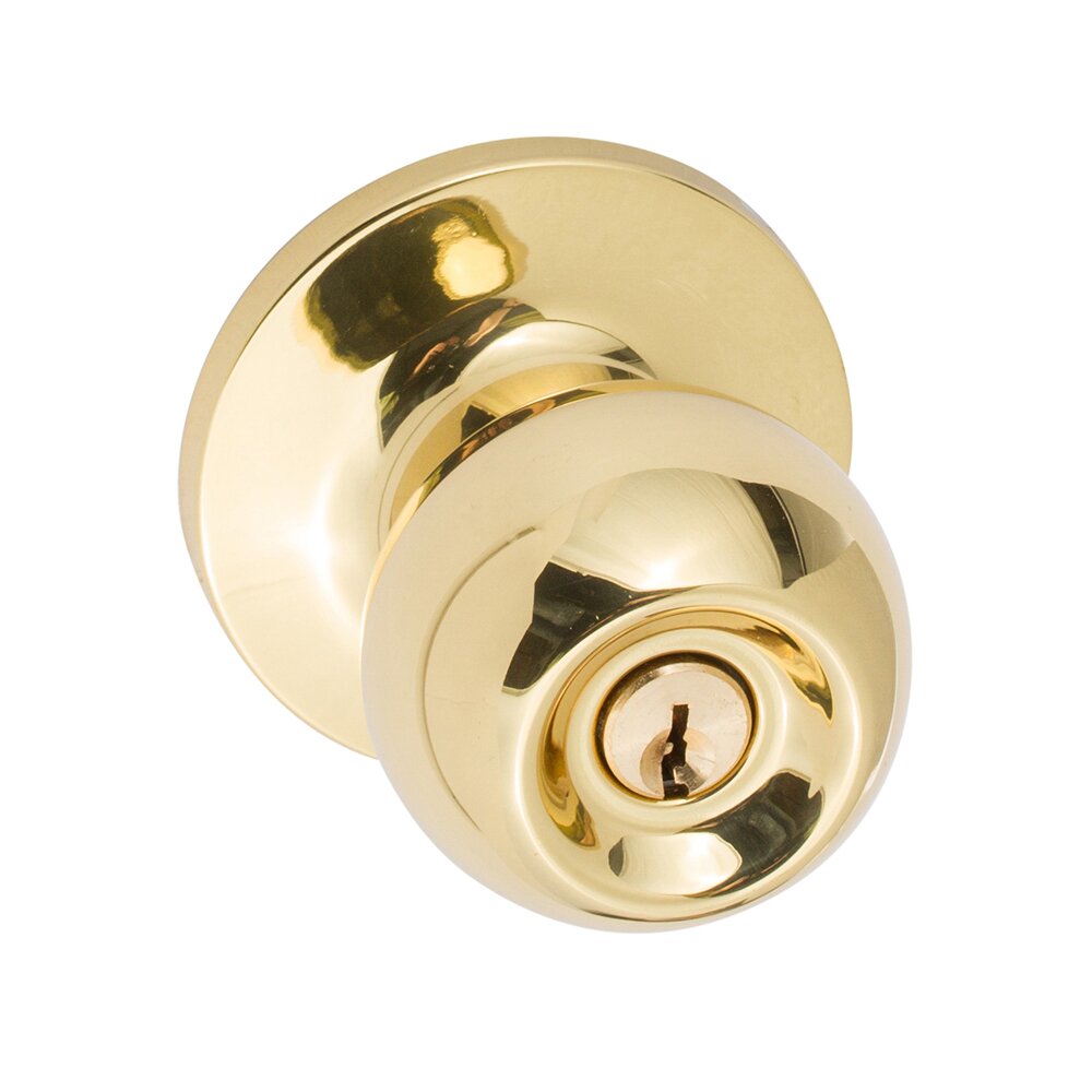 Sure-Loc Tahoe Keyed Door Knob with Round Rosette in Polished Brass